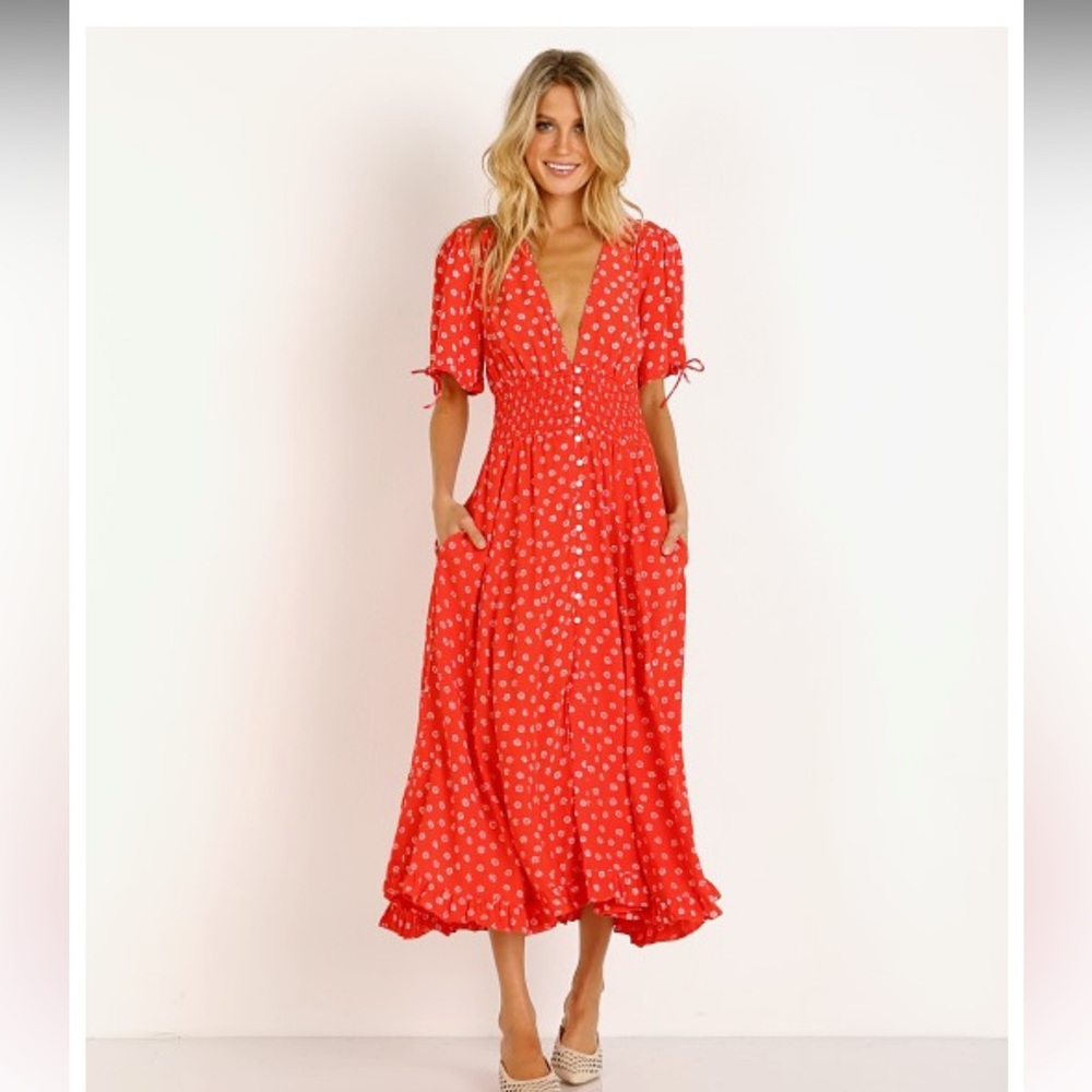 Cleobella Red Olivia Printed Midi Dress Size XS - Like New